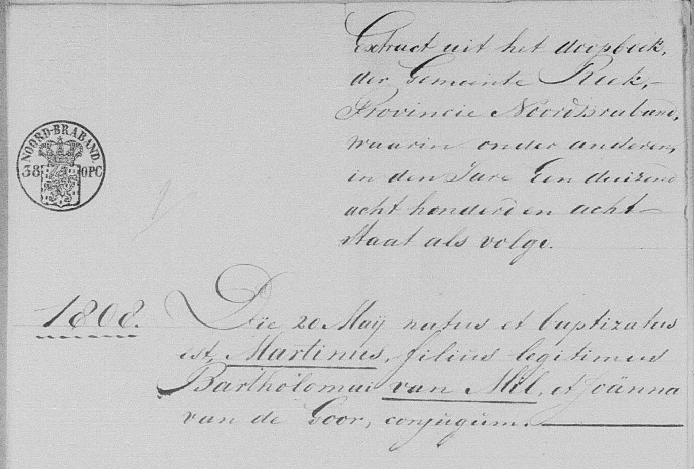 1808-05-20 Extract doopregister Martinus van Mil