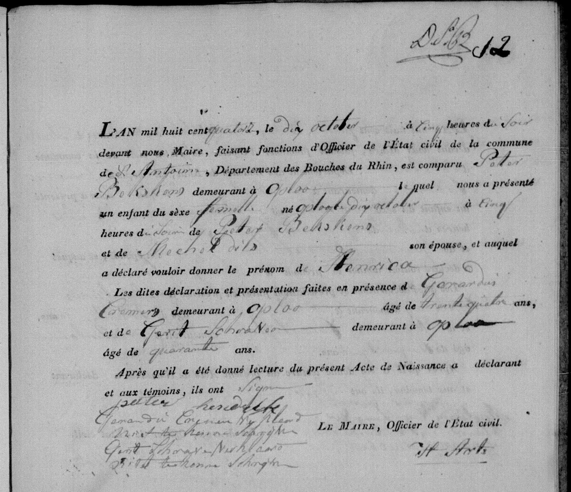 1814-10-10 Geboorte akte Henrica Bexkens