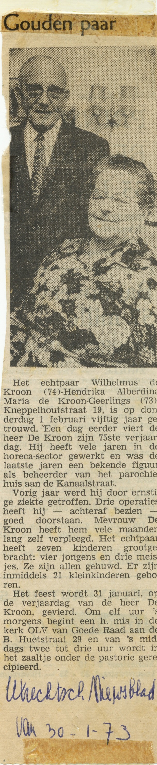 1891 -1973 Wilhelmus en Hendrika de Kroon (50 jaar getrouwd)