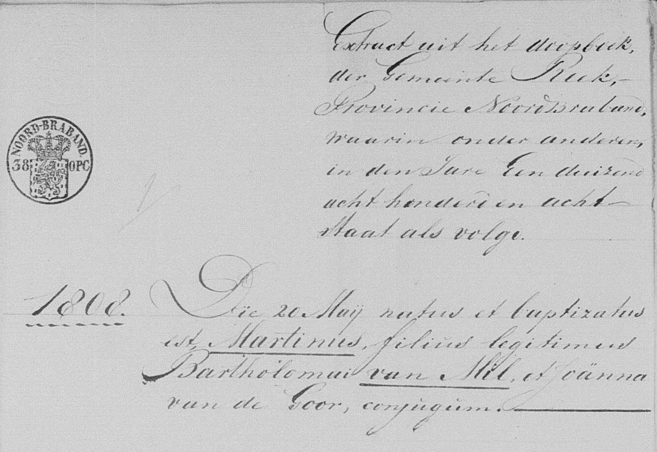 Martinus van Mil, doopakte