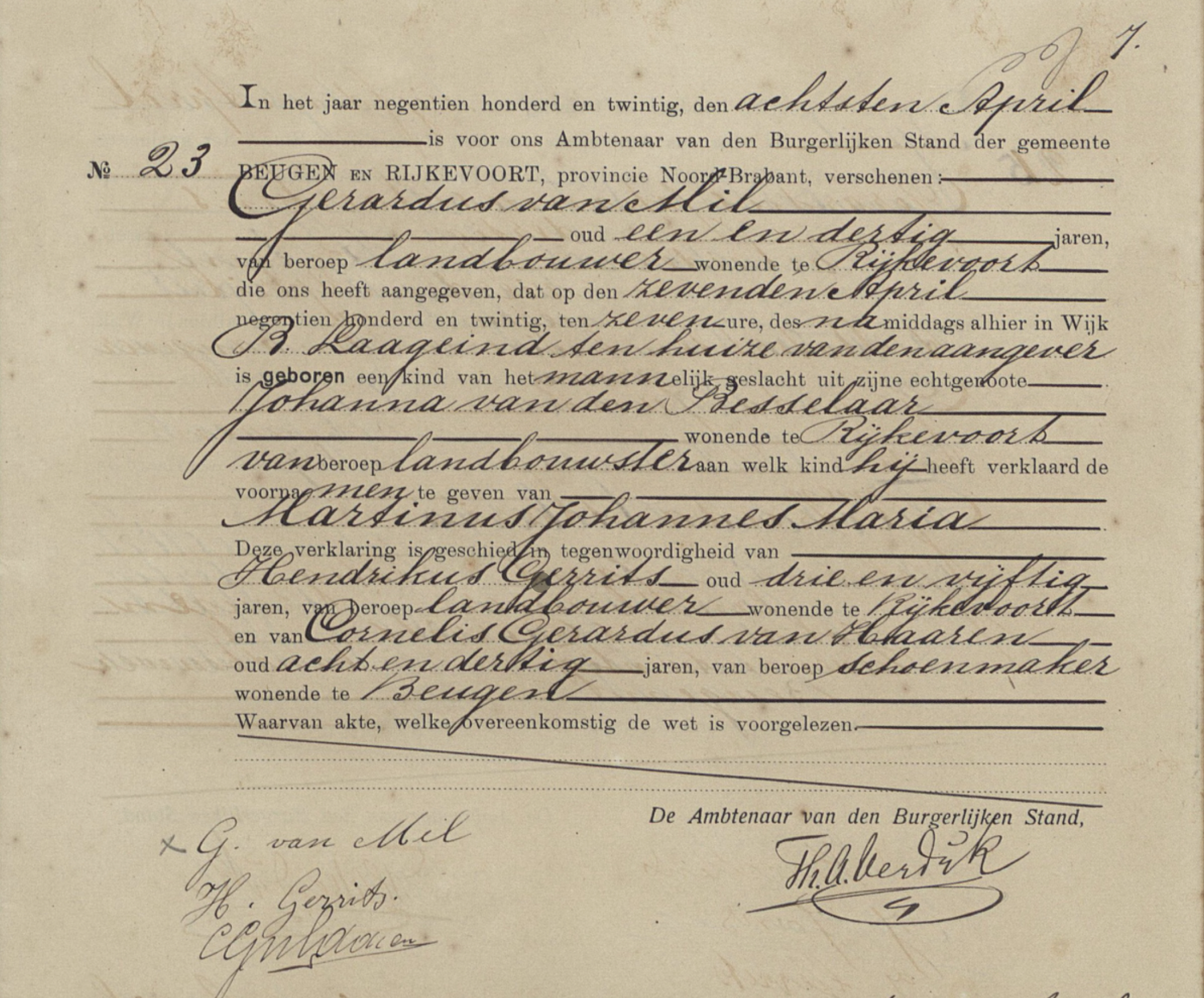 Geboorteakte Martinus Johannes Maria van Mil